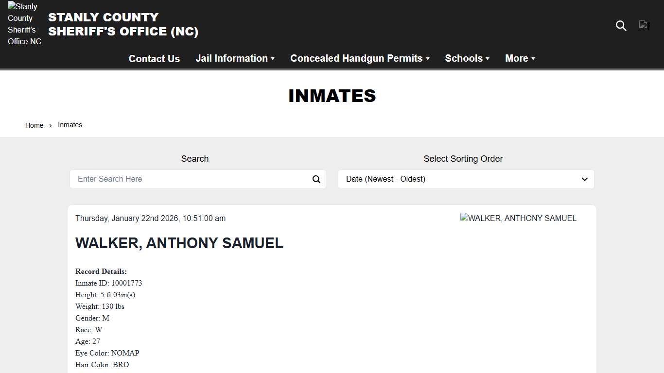 Inmates Stanly County Sheriff’s Office NC